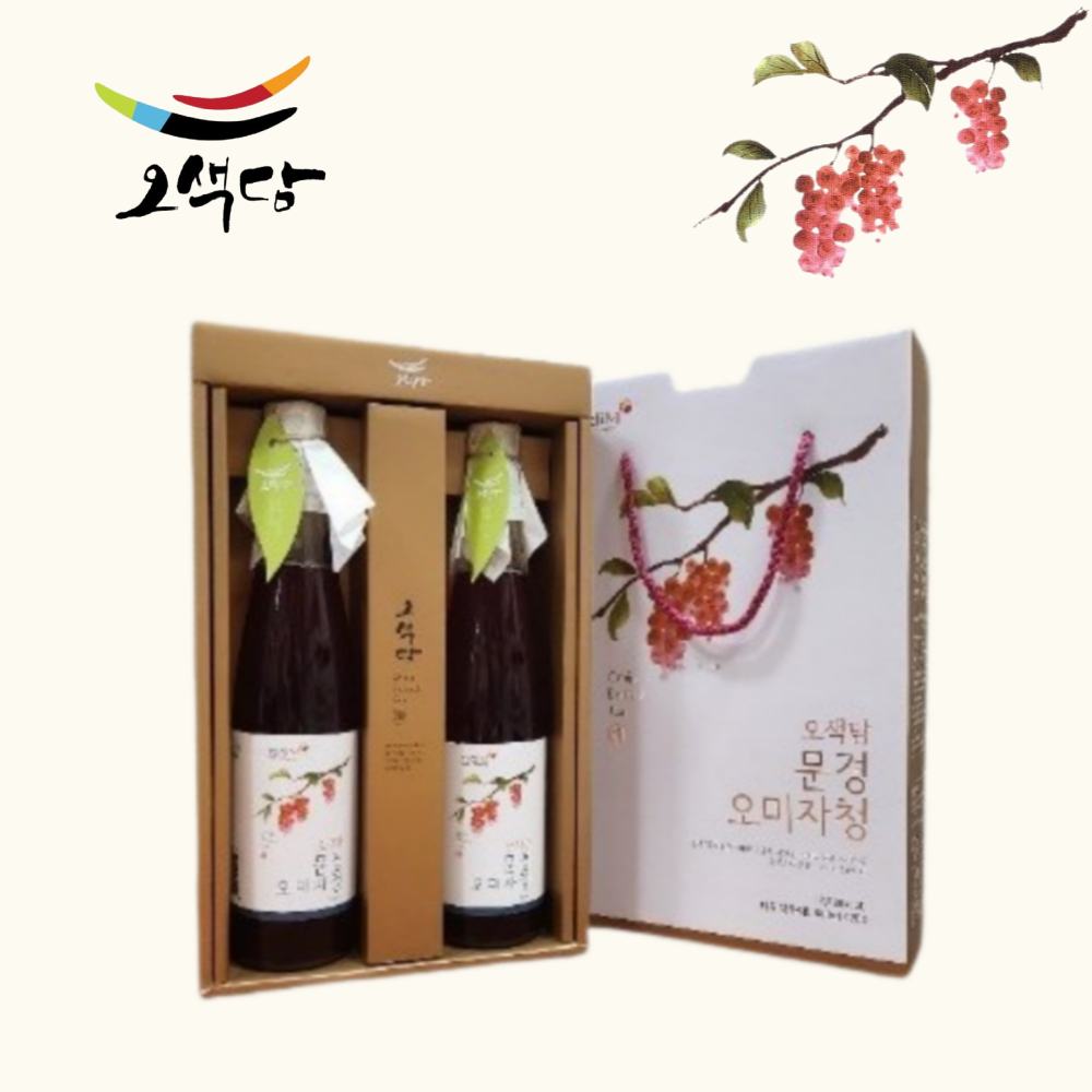 푸른산참농원 오색담 문경 오미자청 선물세트 500ml-2개 : NORRIS