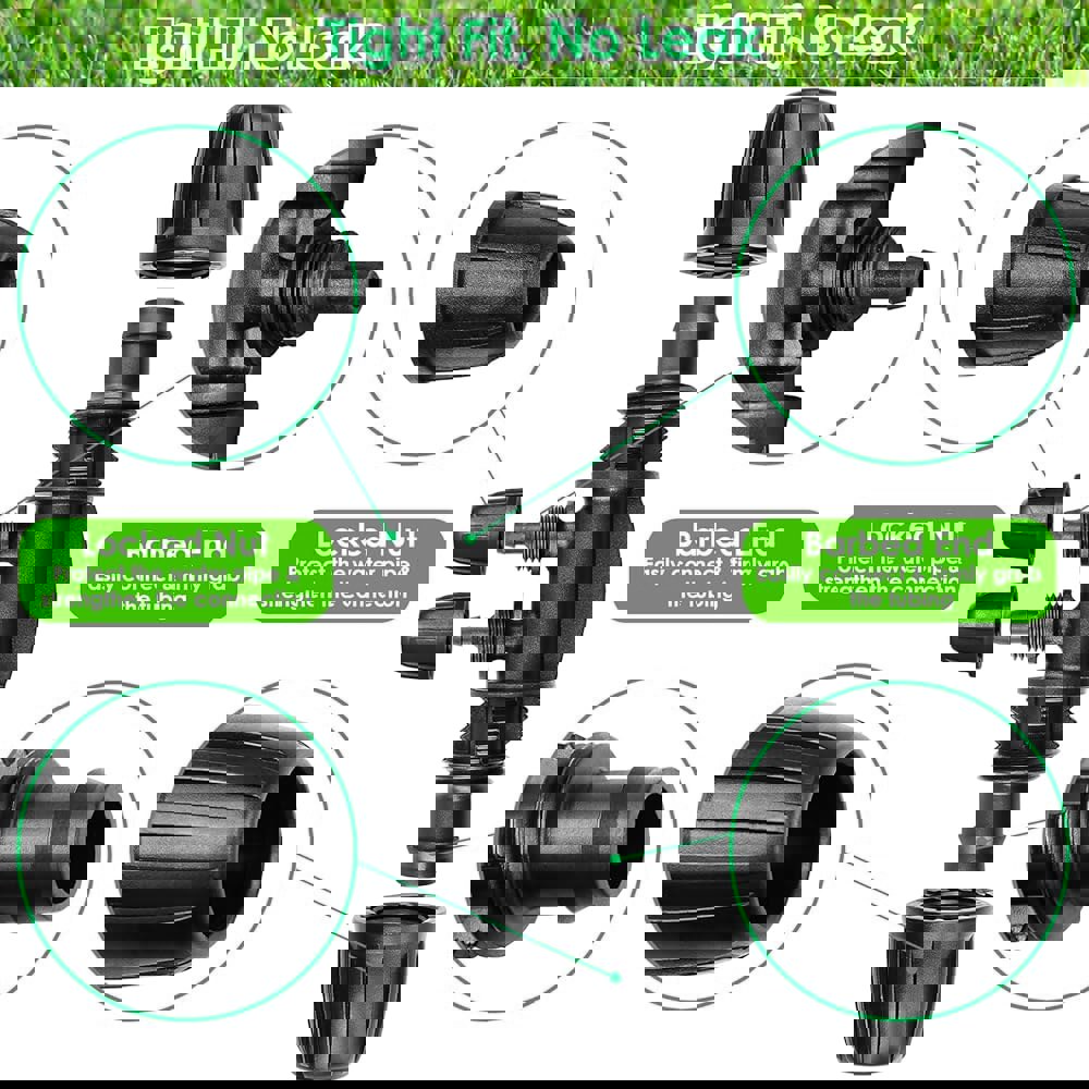 제이이 드립 관개 피팅, 12개의 1/4인치 커넥터 시스템을 1/2에서 위한 라인 커넥터, 스프링클러 부품 4방향 잠금식 비닐 튜브, 정원 잔디 : 무어몰