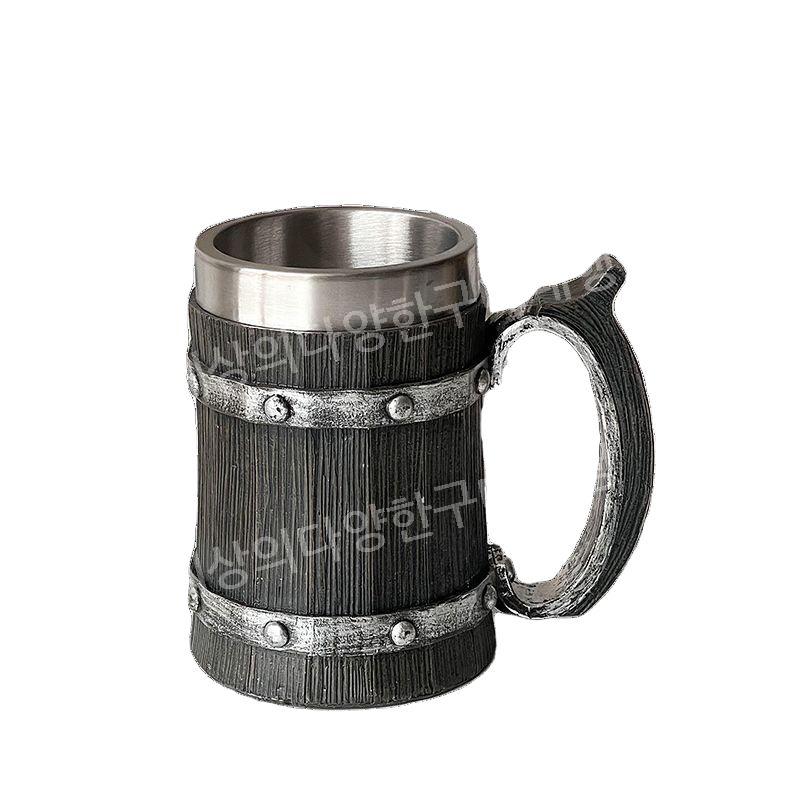 바이킹 맥주잔 바이킹잔 술집 특이한컵 오크 나무 A.모조우드맥주마그600ml : 세상의다양한구매대행열한번째