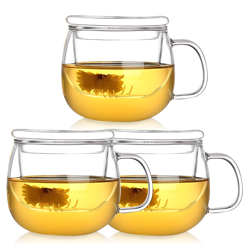티컵 차우리기 티팟 티포트 홈카페유리컵 찻잔 420ml, 3개 : 카페로메오