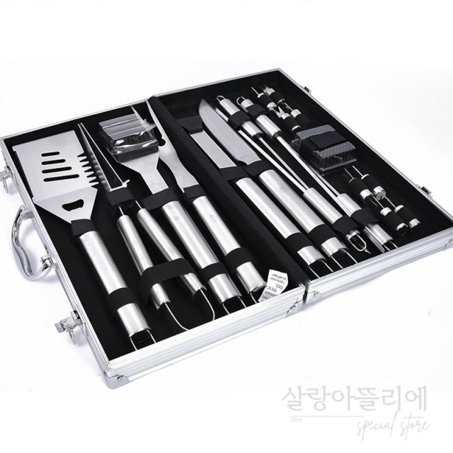 살랑아뜰리에 스텐 바베큐 조리도구세트 19P 키친툴세트 캠핑바베큐용품 : 살랑아뜰리에