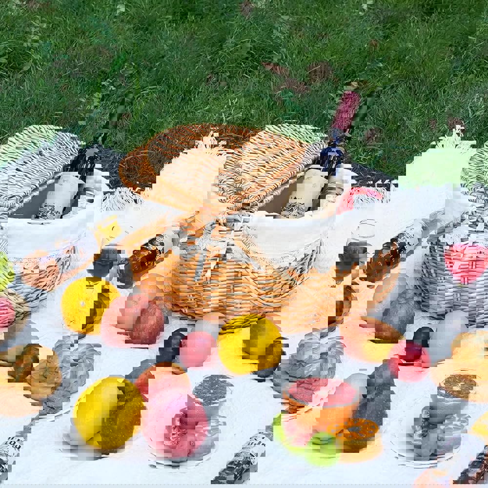 탈부착 가능한 라이너가 있는 위커 피크닉 바구니, 뚜껑이 빈 피크닉, 캠핑, 야외, 할로윈, 감사 인사, 생일(크림)을 위한 접이식 직조 손잡이가... 