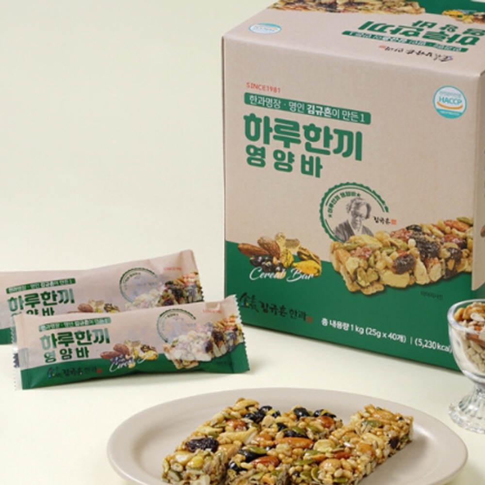김규흔 하루한끼 영양바 에너지바 칼로리바 견과류 25g 40개 : 테크피아TECHPIA
