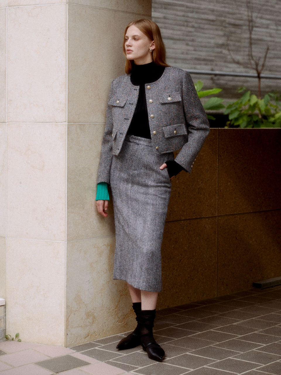 [뮤제] LOREN Tweed SET-UP_Beige : MUSEE