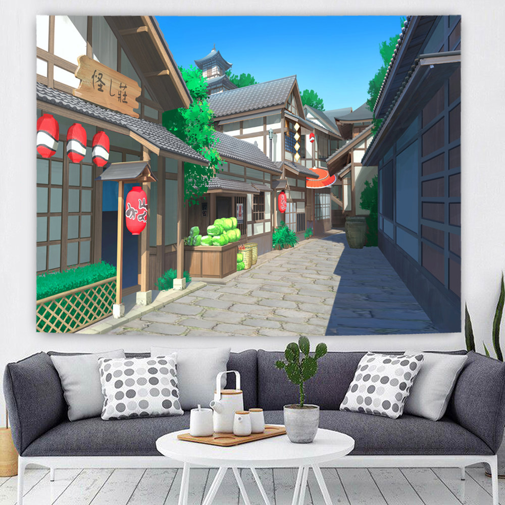 벽장식 풍경 패브픽 대자연 여름 100X75CM 태 트리 범띠 감성 터 에니메이션 스트리트 1 높이38cm 가로48cm 수집용 양면테이프4개... 