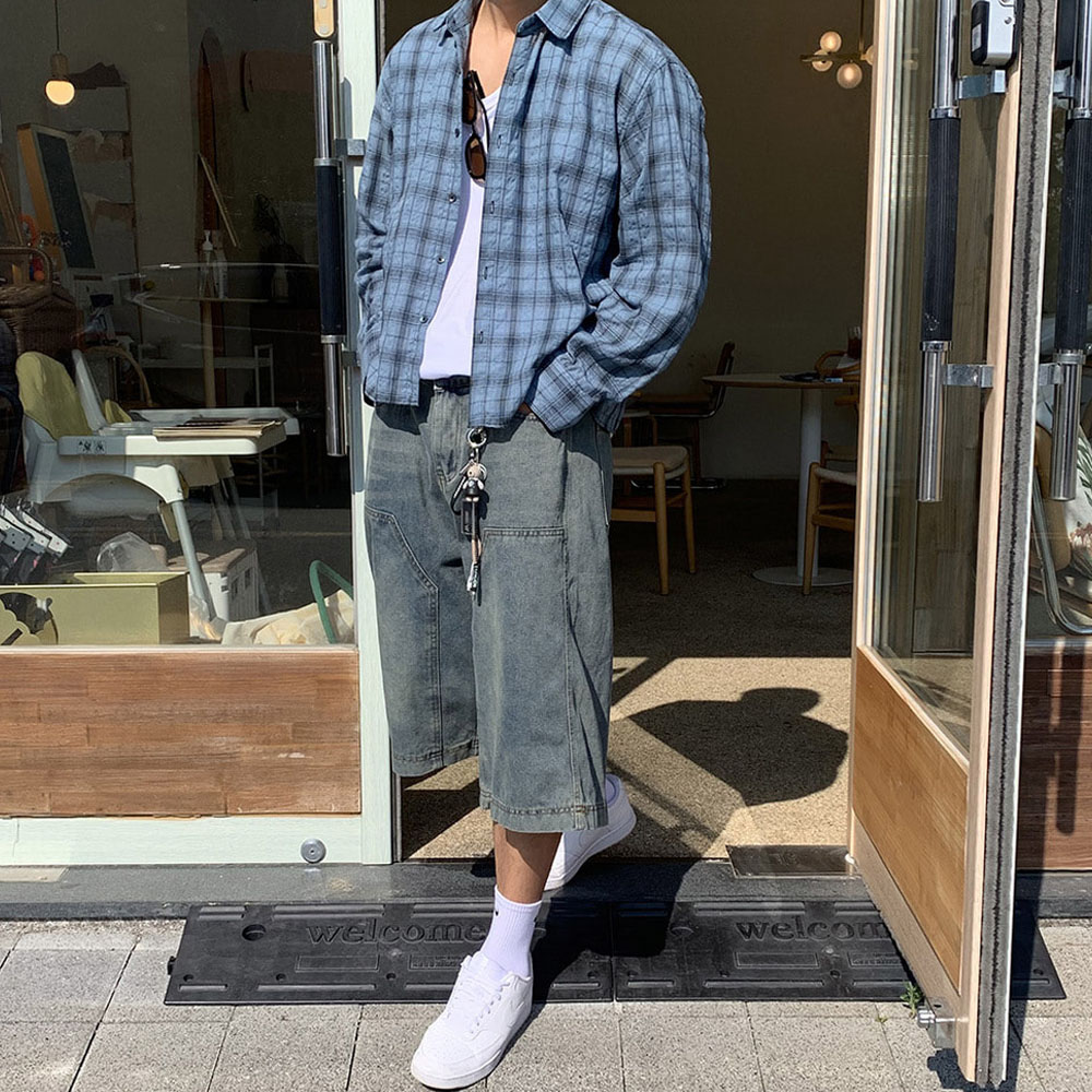 크롭 체크셔츠 여름 남방 2컬러 : HAGSHOP