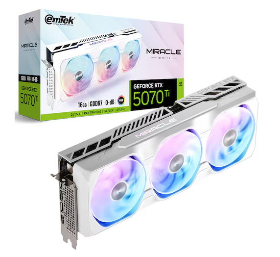 이엠텍 지포스 RTX 5070 Ti MIRACLE WHITE 미라클 화이트 D7 16GB : 메가컴퓨터