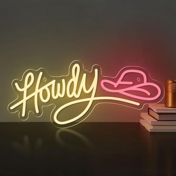 Howdy LED 네온 사인 아크릴 카우보이 모자 USB 조광기 스위치 홈 침실 게임방 벽 아트 장식 : banamoly10