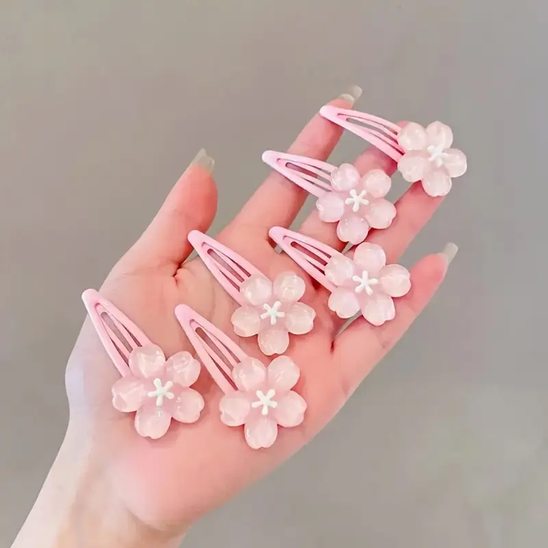 핑크색 벚꽃 딱핀 똑딱핀 5P셋트 꽃놀이 외출 데일리헤어핀 딱삔 헤어악세사리 머리핀 : SOOB