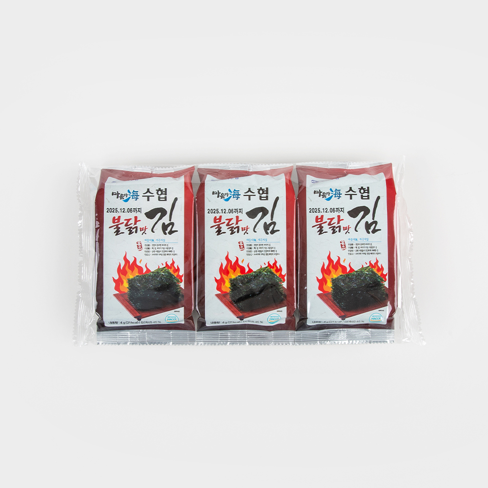 4g x 3봉 불닭맛 와사비맛 시즈닝 김 경기수협 마음다해 김 : 경기수협 김가공센터