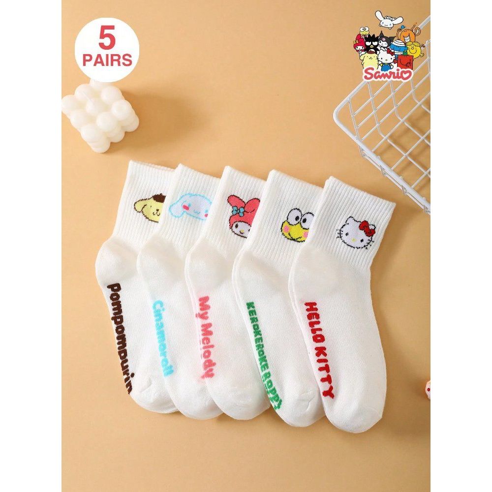 Sanrio 1/5/10 쌍 서로 다른 사니오 카툰 캐릭터 중목 양말 유니섹스 귀여운 편안한 커플용 화이트 1개의 랜덤 모델 36-45 : 퍼플앤트