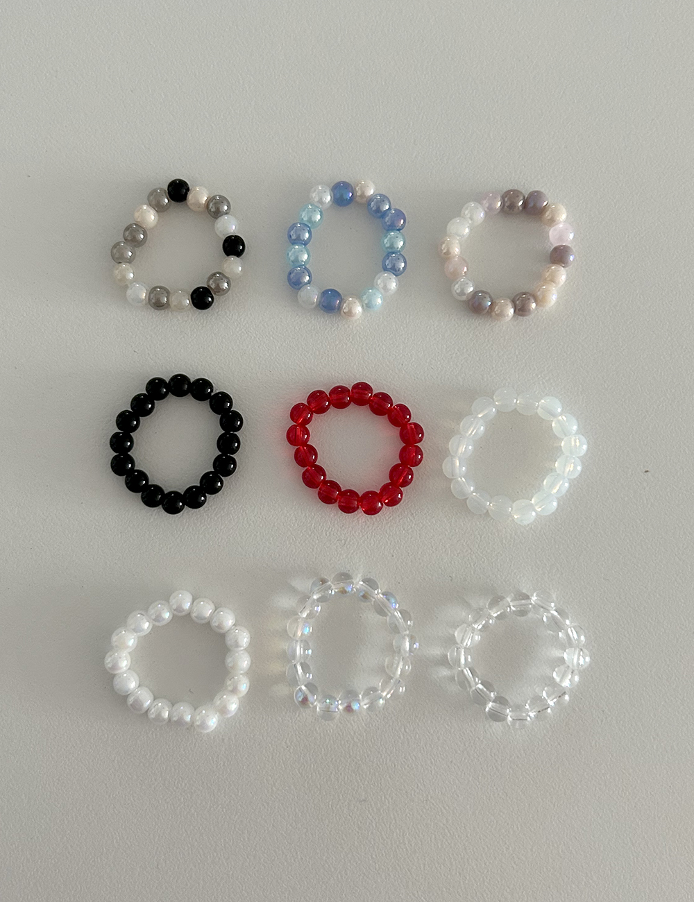 4mm 글라스 블랙 레드 남녀공용 비즈반지 : nuyos