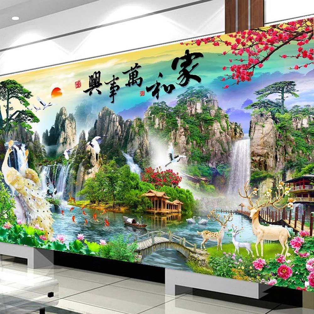 대형 보석십자수 폭포산수풍경화 AB 수 AB비즈 산수풍경화 120x50 보송보송 200 100cm 현채 D57 : 대단한우니몰몰