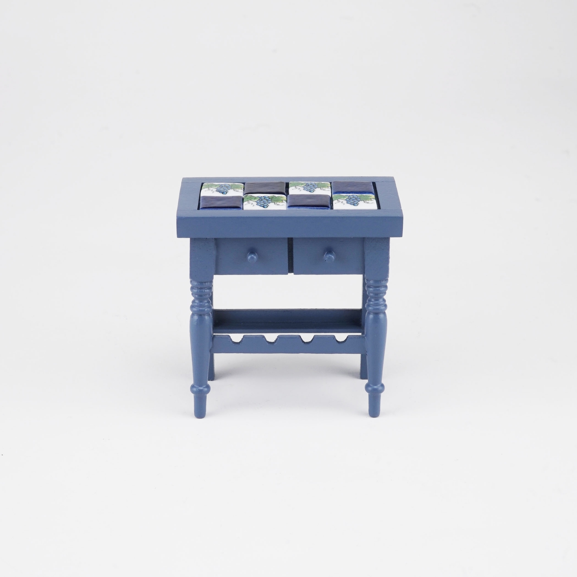 Blue Kitchen Wine Table with Bottle Rack and Porcelain Tiles : 키라미니