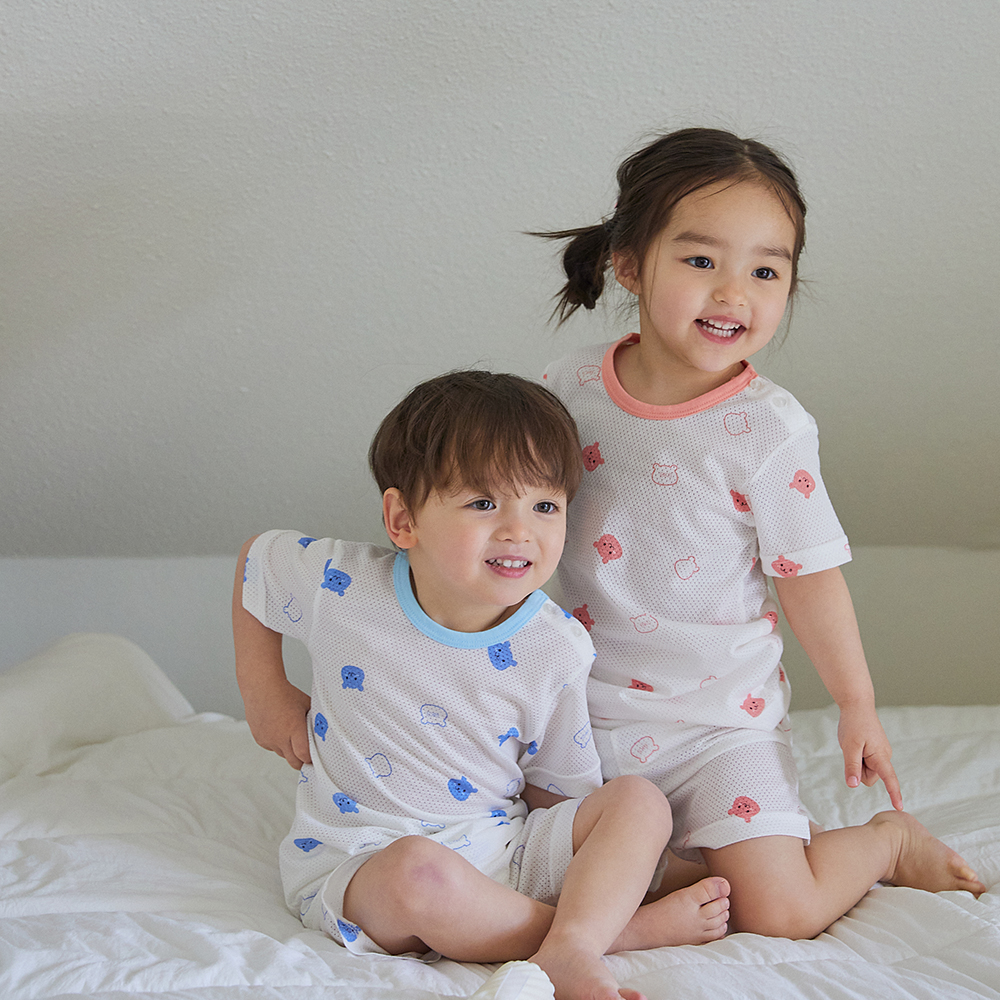 5+2 배꼽손 항균 아기내복 여름 5부 반팔 밤부 메쉬 유아 내복 : 배꼽손실내복