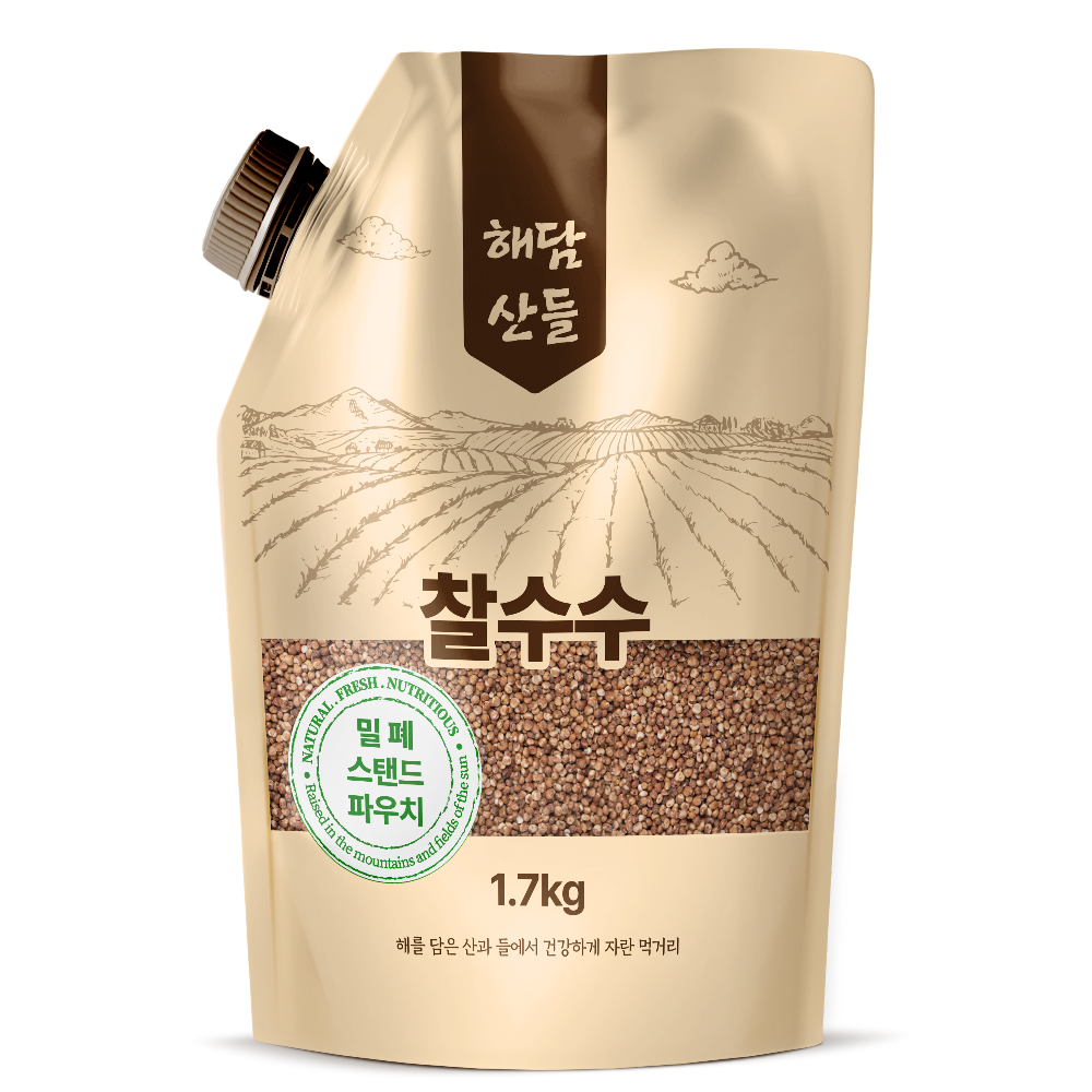 국산 찰수수 1.7kg l 밀폐 스탠트 파우치 포장 l 붉은 수수쌀 잡곡 : 해담산들