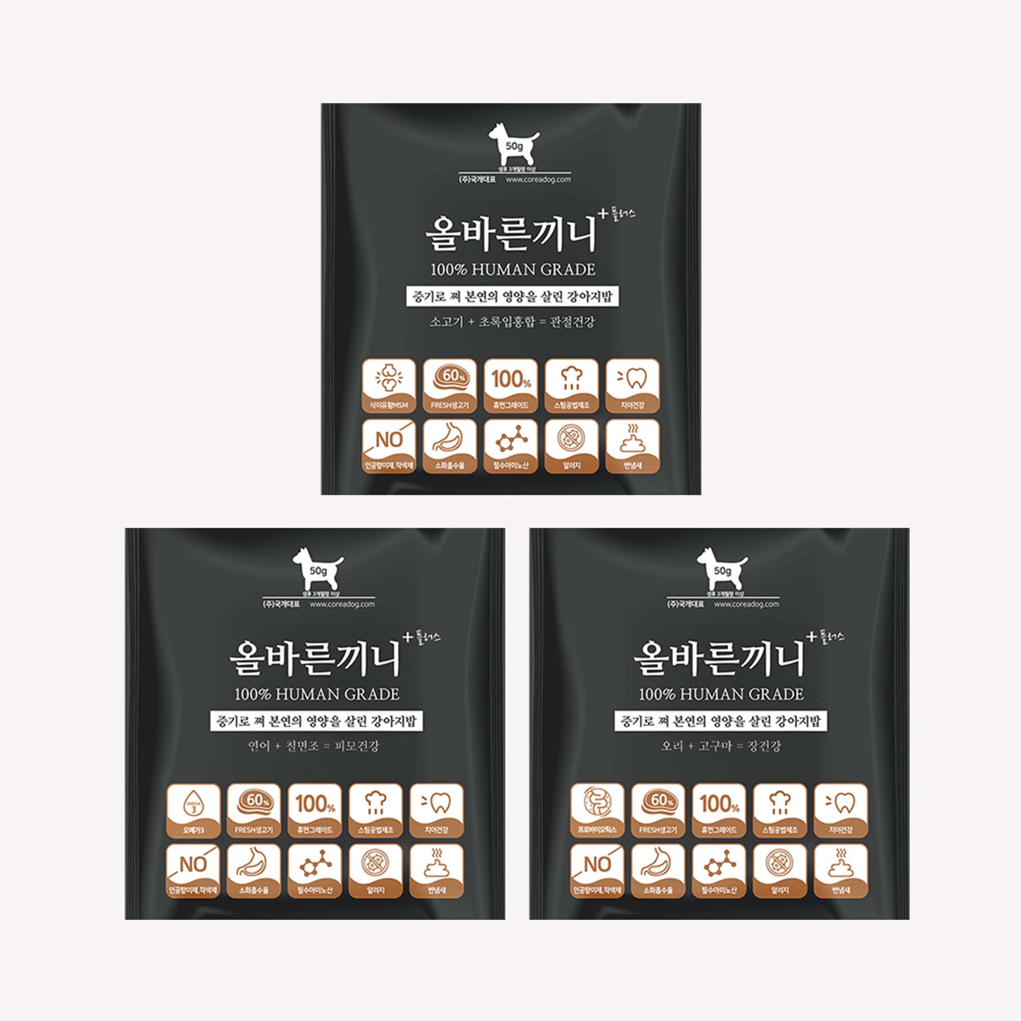 올바른끼니 플러스 맛보기 3종 강아지사료 밥 안먹을때 기호성 좋은 애견사료 : 국개대표