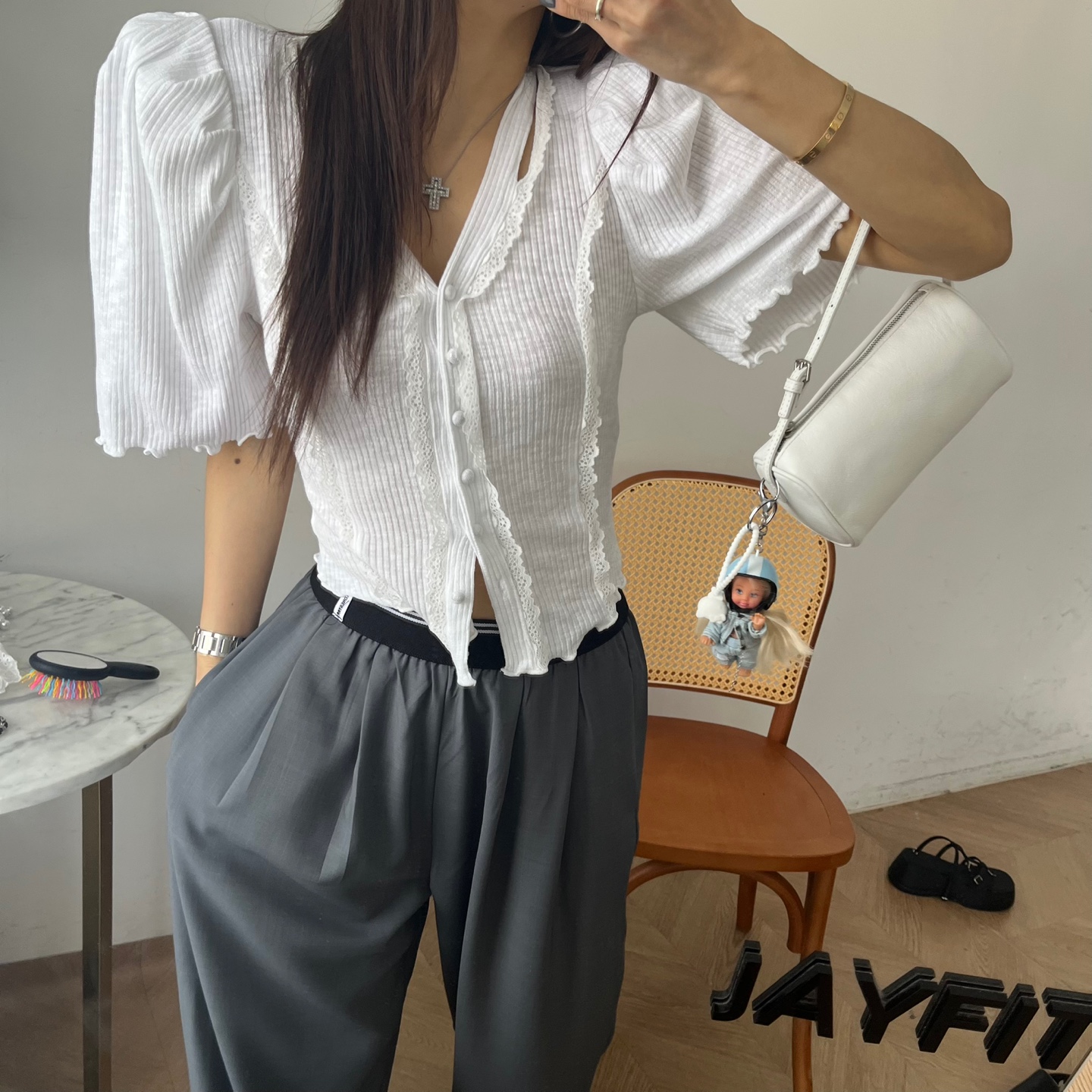 [제이핏] 퍼핑레이스가디건(신상할인) : JAYFIT