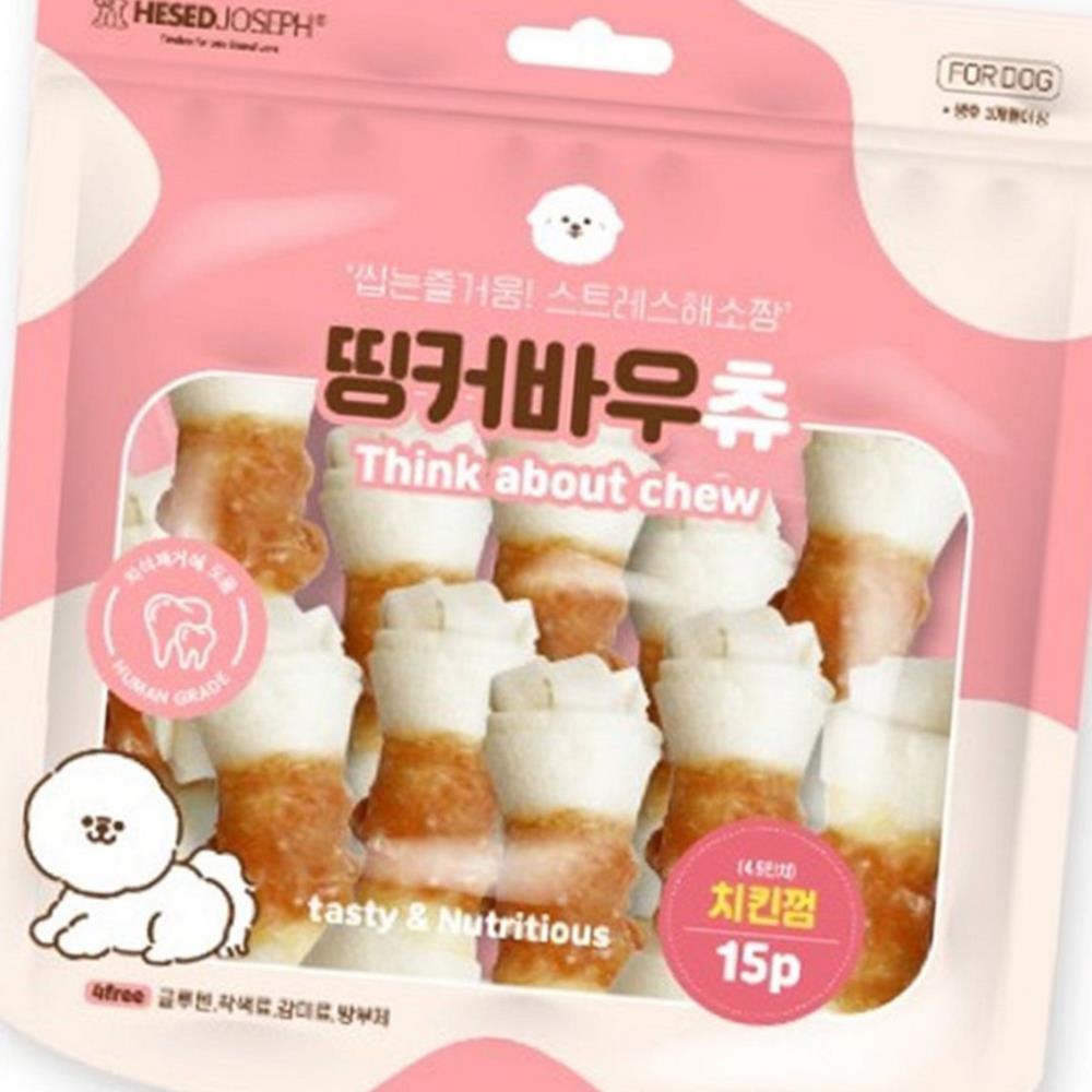 [다올] 치킨개껌 소형견간식 강아지 치킨껌 15P 380g 대용량 닭고기 소가죽 스낵 : 다올마차