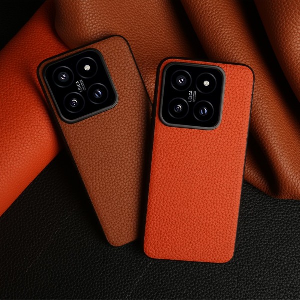 NZN 내구성 가죽 케이스 Xiaomi 14 커버 전체 래핑 된 Litchi Mi 14TPro 12Pro 12X 15Ultra 전화 : 오렌지브라운