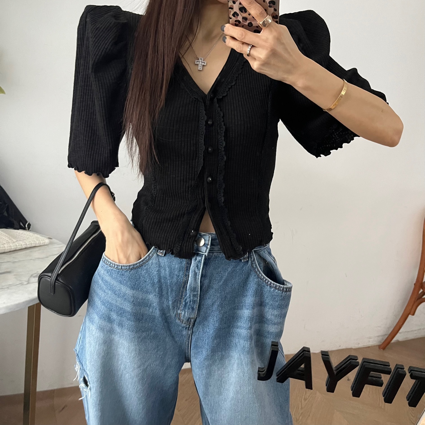 [제이핏] 퍼핑레이스가디건(신상할인) : JAYFIT