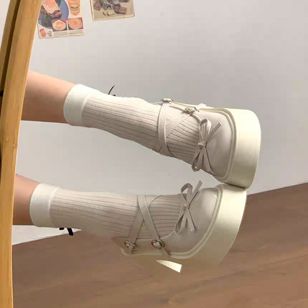 여자 메리제인 라운드 하이힐 밑창 마리진 고무 두꺼운 여성용 : 한코퍼레이션