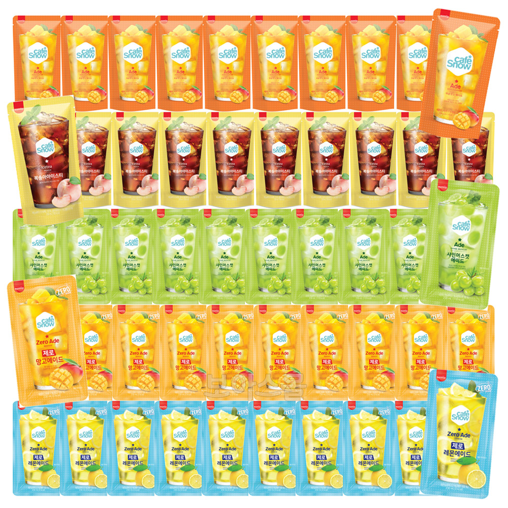 삼립 카페스노우 파우치음료 에이드 아이스티 230ml x50봉(1박스) 애플망고에이드 복숭아아이스티 레몬에이드제로 망고에이드제로 샤인머스... 