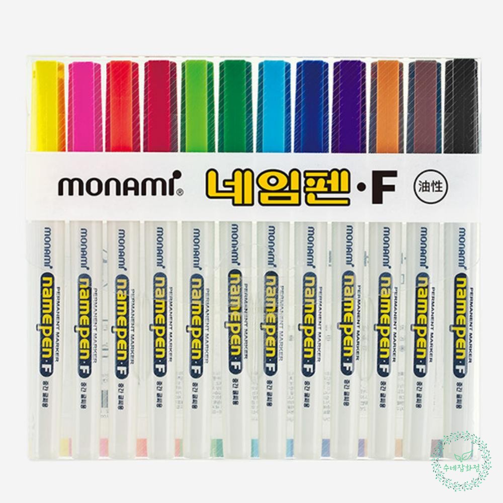 SN 모나미네임펜 12색 중간글씨 필기용품 유성네임펜 : 수네잡화점