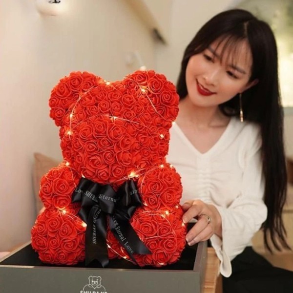 어머니의 날 25cm 인공 테디 장미 꽃 곰 상자 로맨틱  여자 친구 생일 웨딩 파티 데코 : 빅원물류3