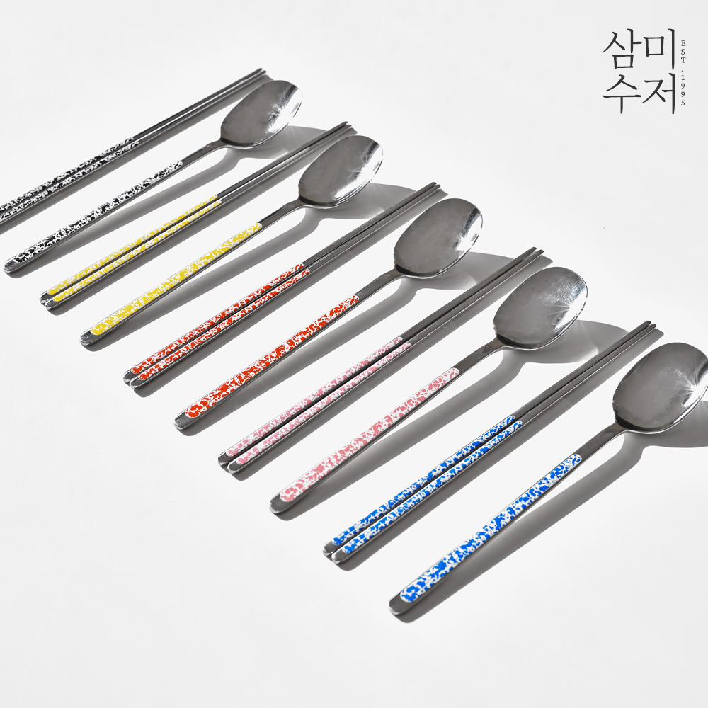 [N단독구성]삼미수저 아라 믹스 컬러 체크 마블 세라믹 집들이선물 12인조 한식 수저세트 12벌세트 : 엘리테이블