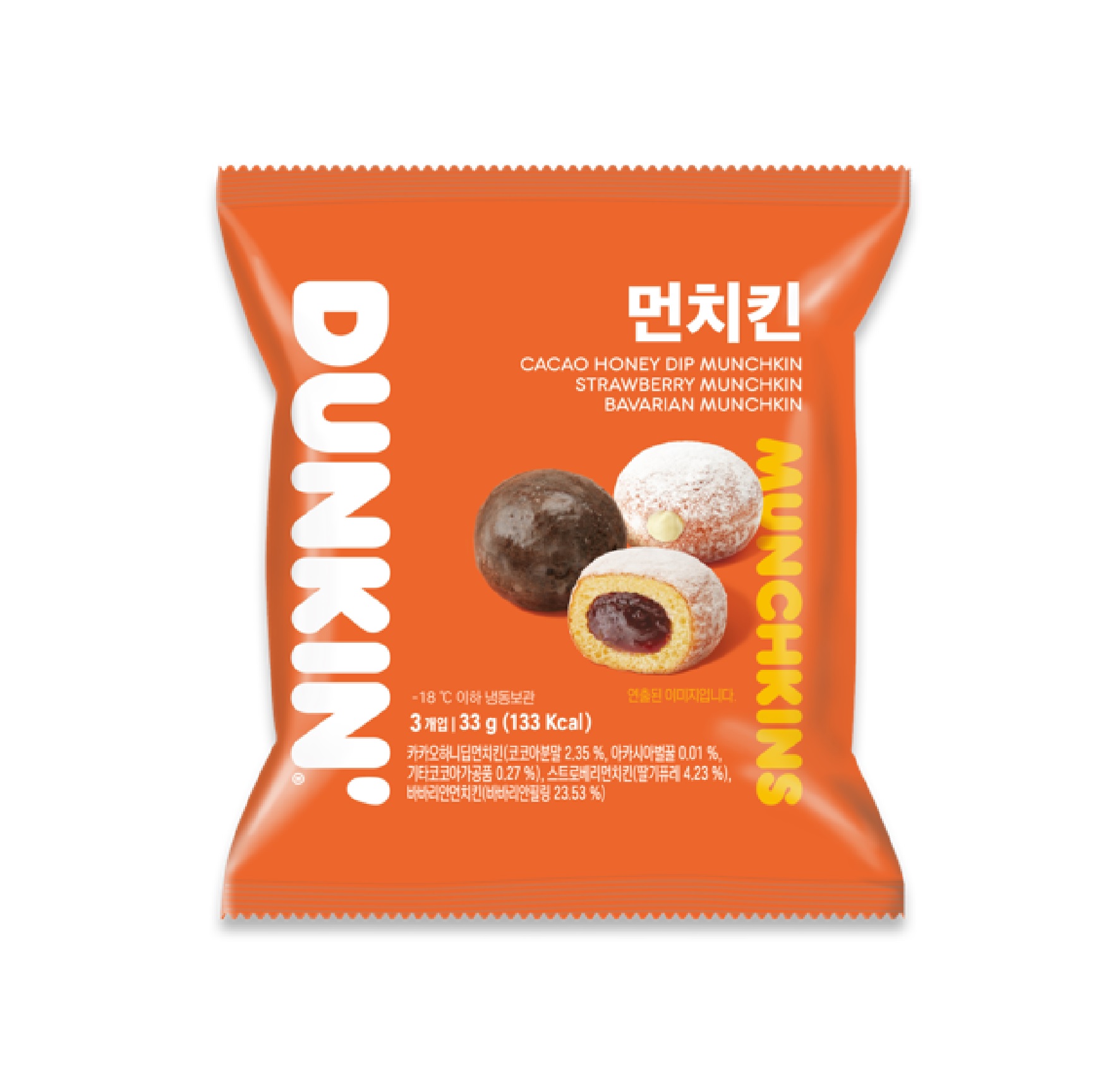 던킨 먼치킨 도넛 (딸기/바바리안/카카오하니) 3개입 33g x 30개 : 그린푸드마켓