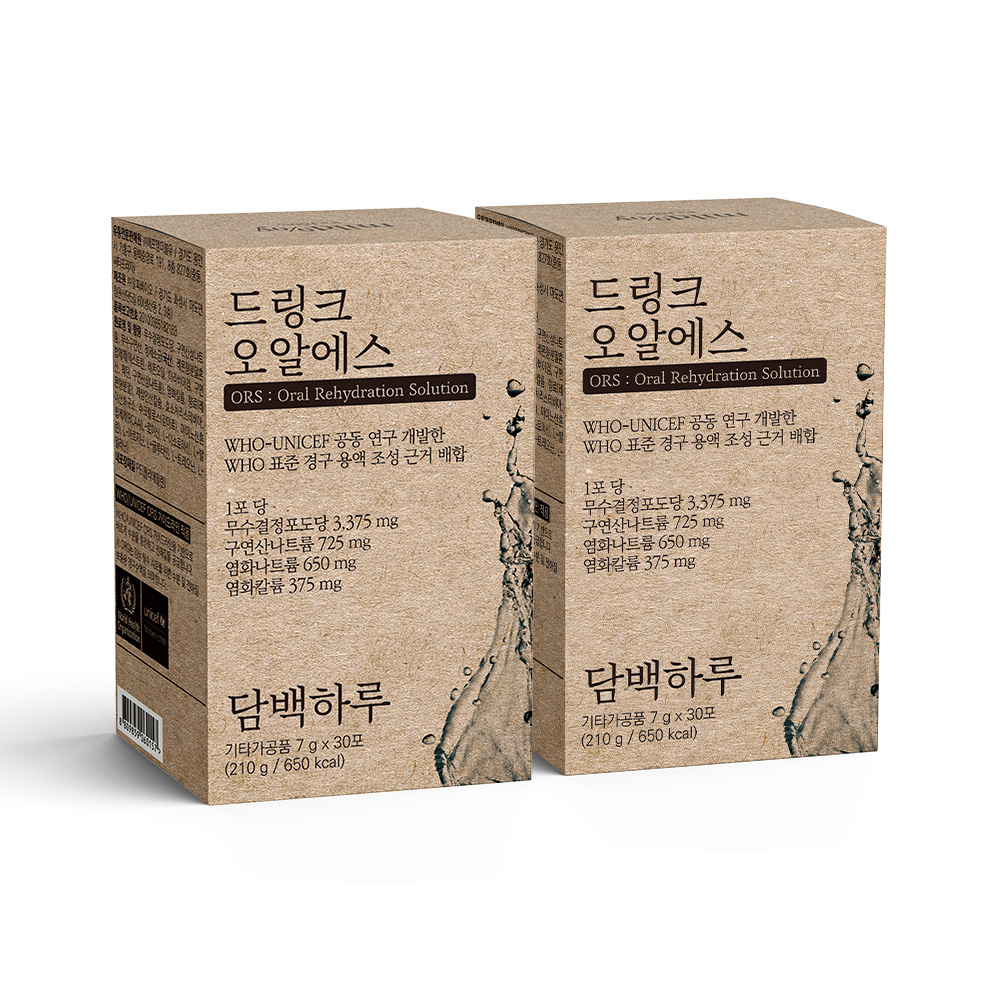 담백하루 드링크 오알에스 2박스 60포 수분보충 전해질 포도당 아미노산 이온음료맛 : 담백하루