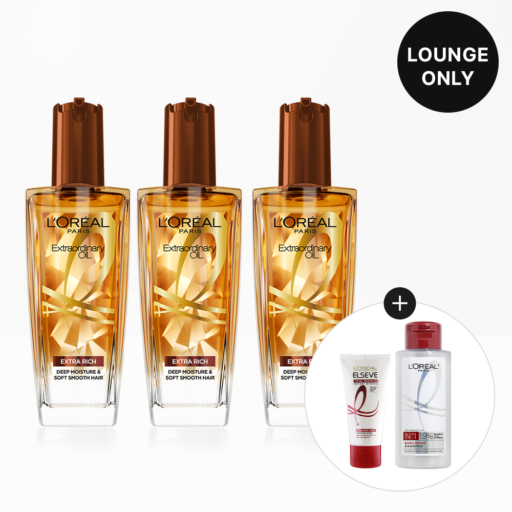 [라운지전용] [미야오PICK] 엑스트라오디네리 리치 브라운 오일 100ml 3개 + 본드리페어 샴푸 100ml+TR5 헤어팩 50ml 증정 : 로레알파리... 
