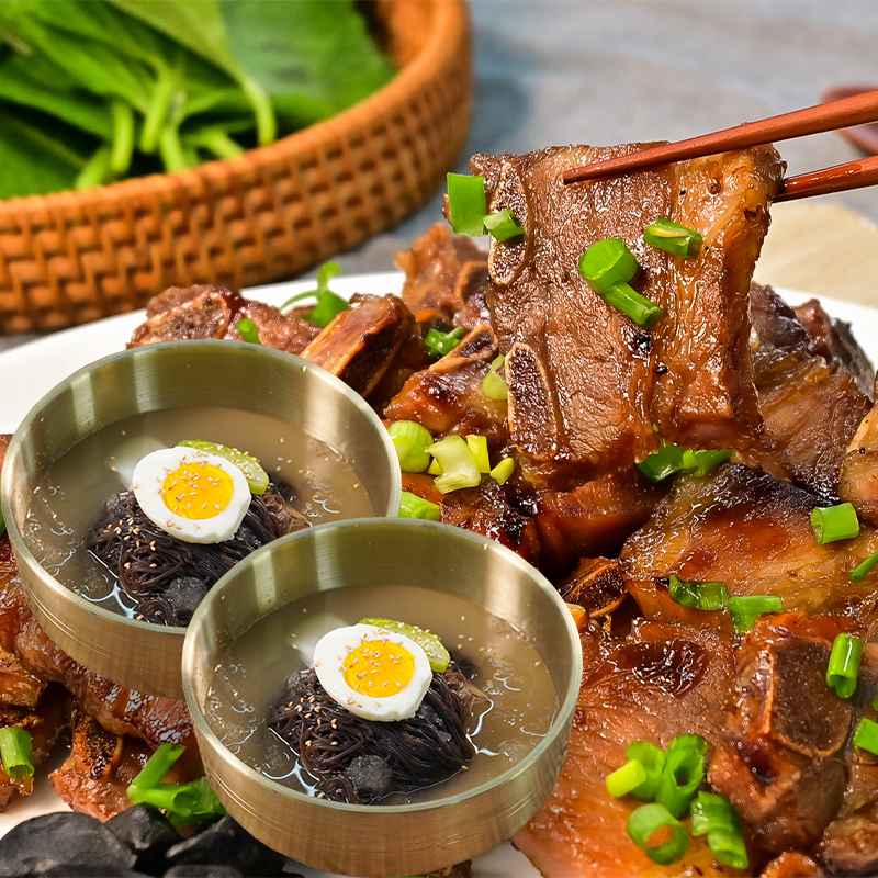 [고기냉면세트] 흑마늘 LA돼지갈비600g+냉면 2인분 : 성화진미