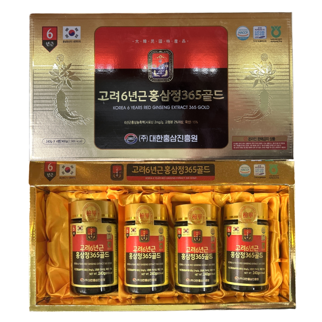 대한홍삼진흥원 고려6년근홍삼정365골드 240g X 4병 (쇼핑백포함) 홍삼농축액 : 바른소리가게