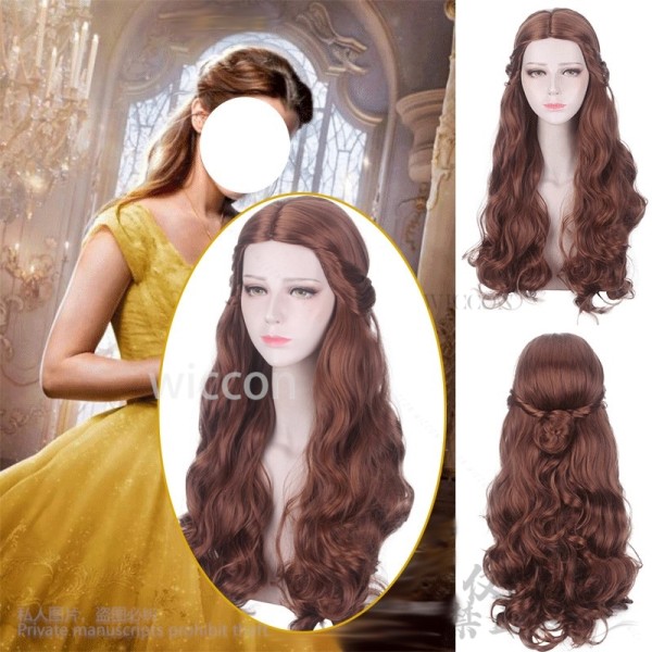 [jcosplay]애니메이션 영화 미녀 공주 코스프레 비스트 벨 가발 긴 웨이브 가발 로리타 역할 놀이 코스튬 헤어 할로윈 카니발 파티 아이... 