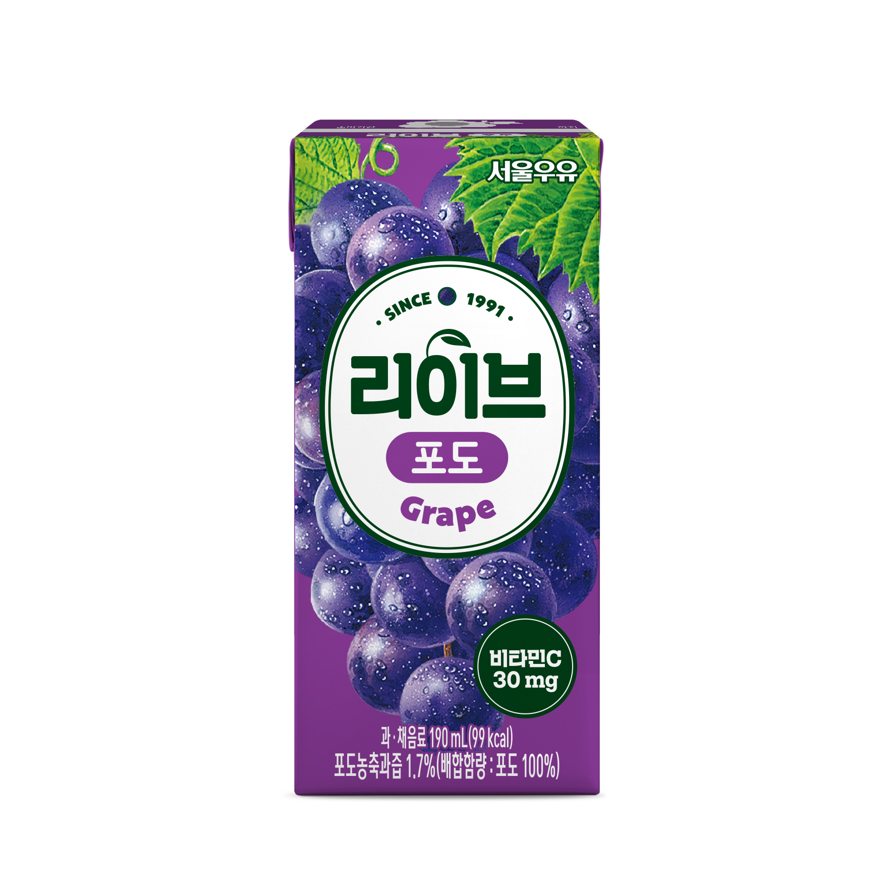 서울우유 리이브 포도 190ml x 24개 단체급식 기업납품 어린이간식 : 서울우유ns몰