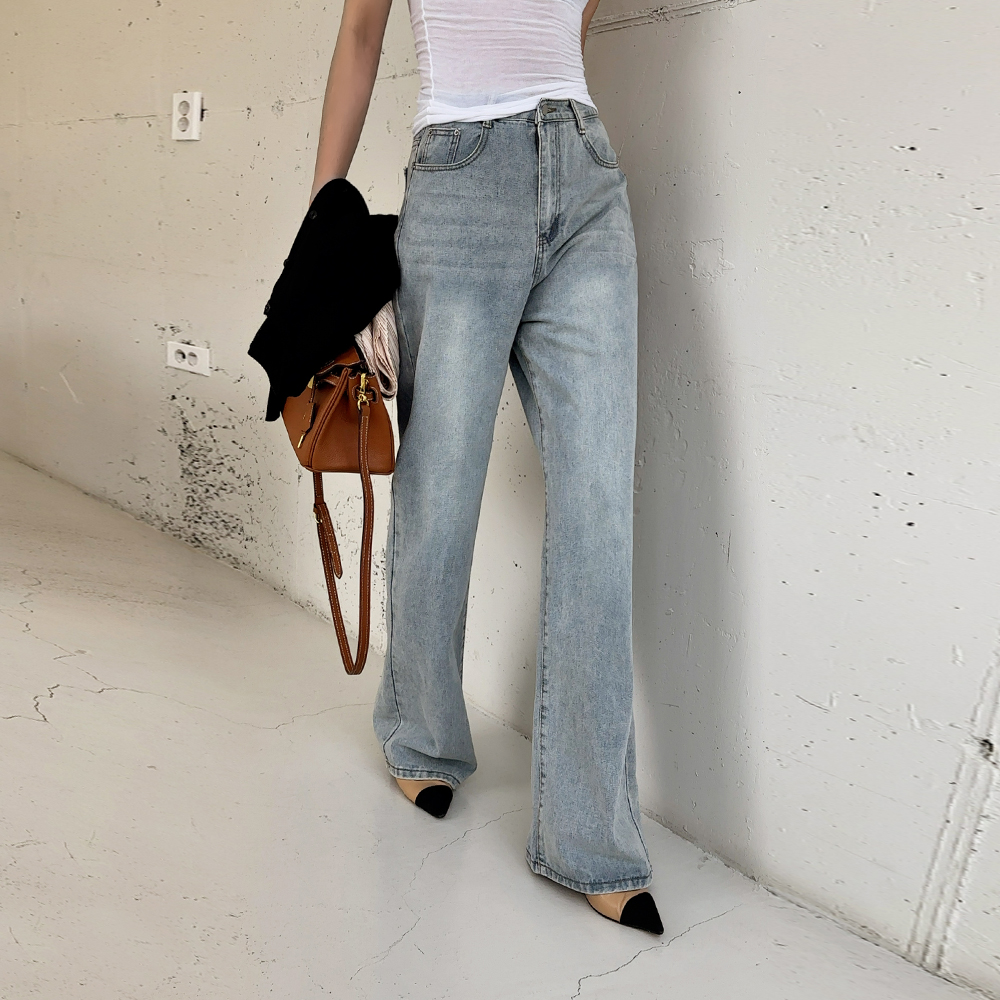 크루 데님 PANTS 기장별 컬러예쁜 핏이예쁜 세미와이드 와이드청바지 : 나나살롱