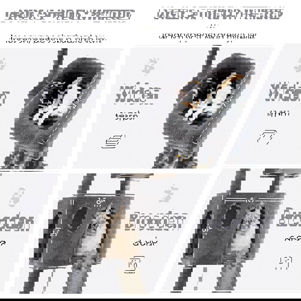 실내 고양이/다층 가구 활동 센터를 위한 대형 캣 트리 타워 콘도 65인치, 넓은 베이스/코지 플러시 캣 퍼치/바스켓/사이잘 스크래치 포스트 및... 