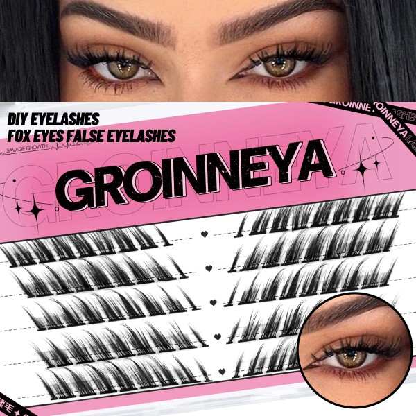 GROINNEYA DIY 익스텐션 고양이 눈 속눈썹 만화 속눈썹 개별 속눈썹 여우 눈 속눈썹 클러스터 속눈썹 메이크업 : WorldBuyHub