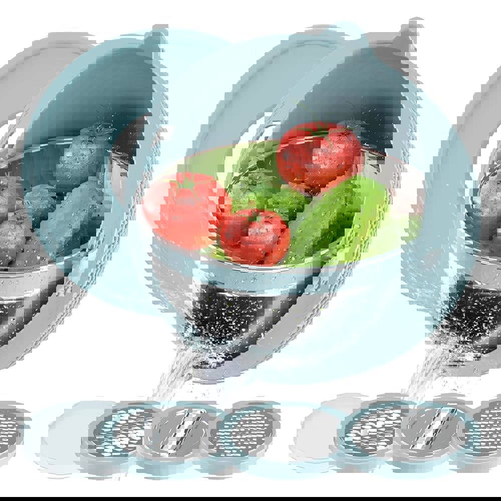 플라스틱 믹싱 볼이 스트레인저 스틸 스피너 신식품 주방용 채소 클리너 콜랜더 있는 과일 세척 샐러드 놀리스 파스타 스테인리스 Blue : 영시몰C