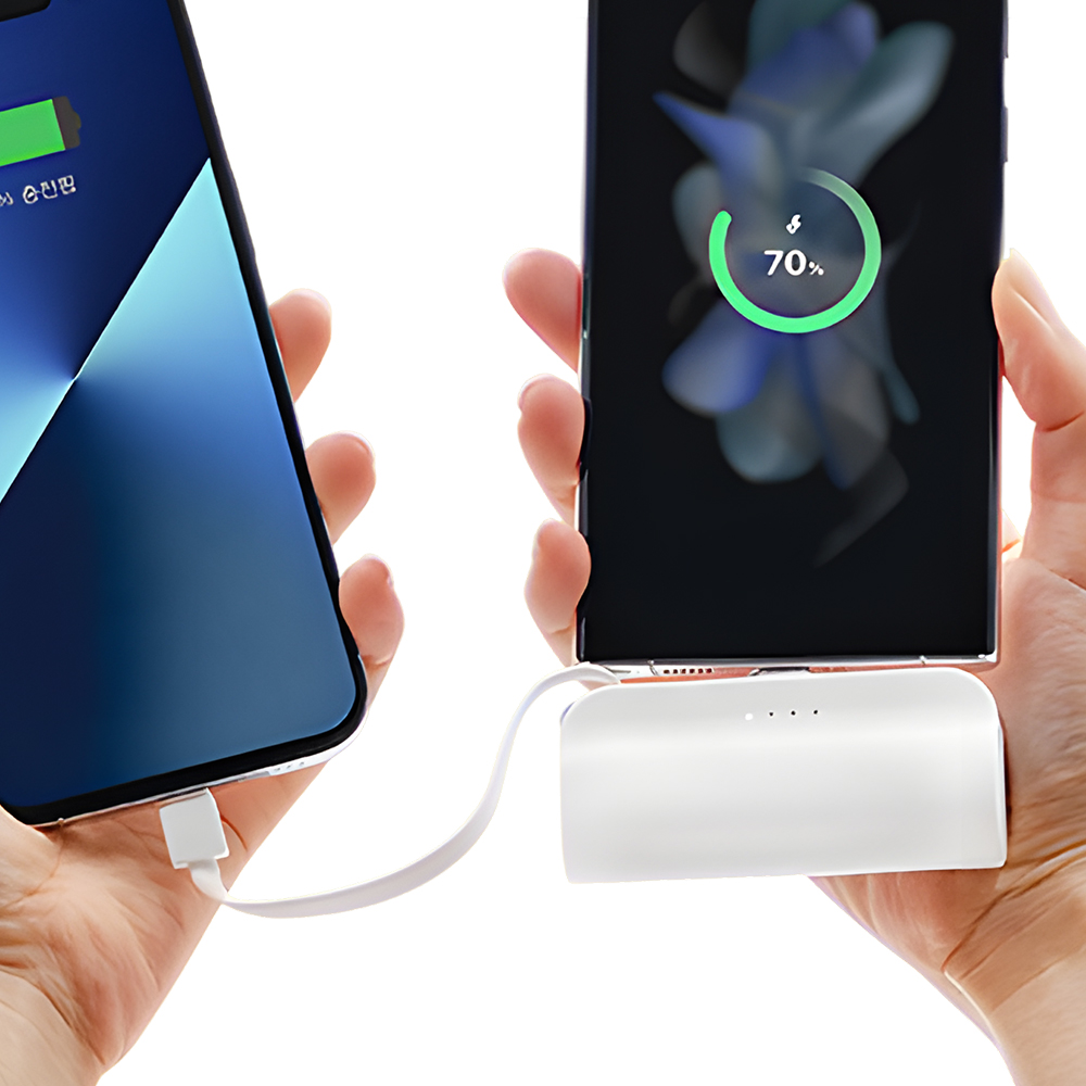 미모아 도킹형 듀얼 미니 보조배터리 도킹 일체형 5000mAh, 8핀 젠더 + C타입 케이블 : 셀브샵