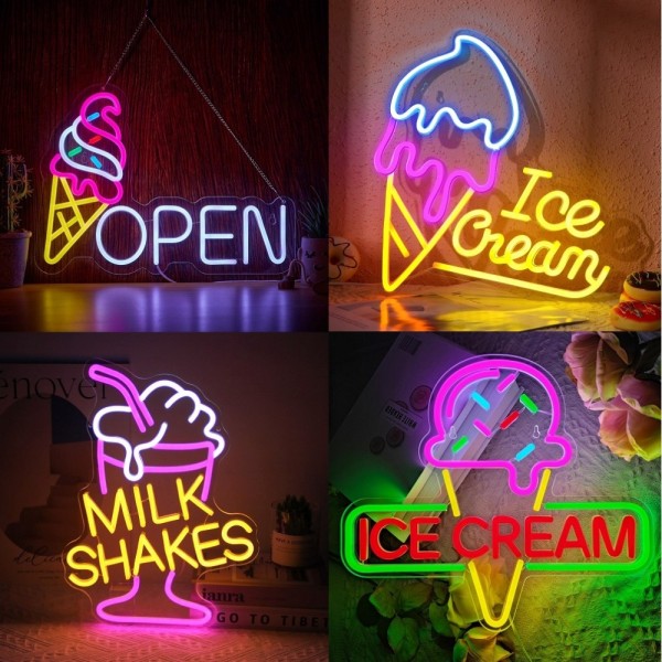 아이스크림 LED 네온 사인 벽 장식 음료 Led 조명 아트 라이트 업 디저트 숍 스토어 바 램프 : 마루몰17