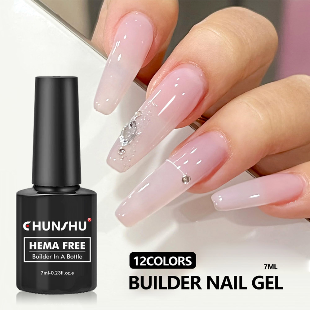 CHUNSHU HEMA 프리 건설 젤 네일 익스텐션 중간 두께 핑크 7ml 레벨링 프랑스 안에 병 셀프 7ml Base coat : 레이트CP