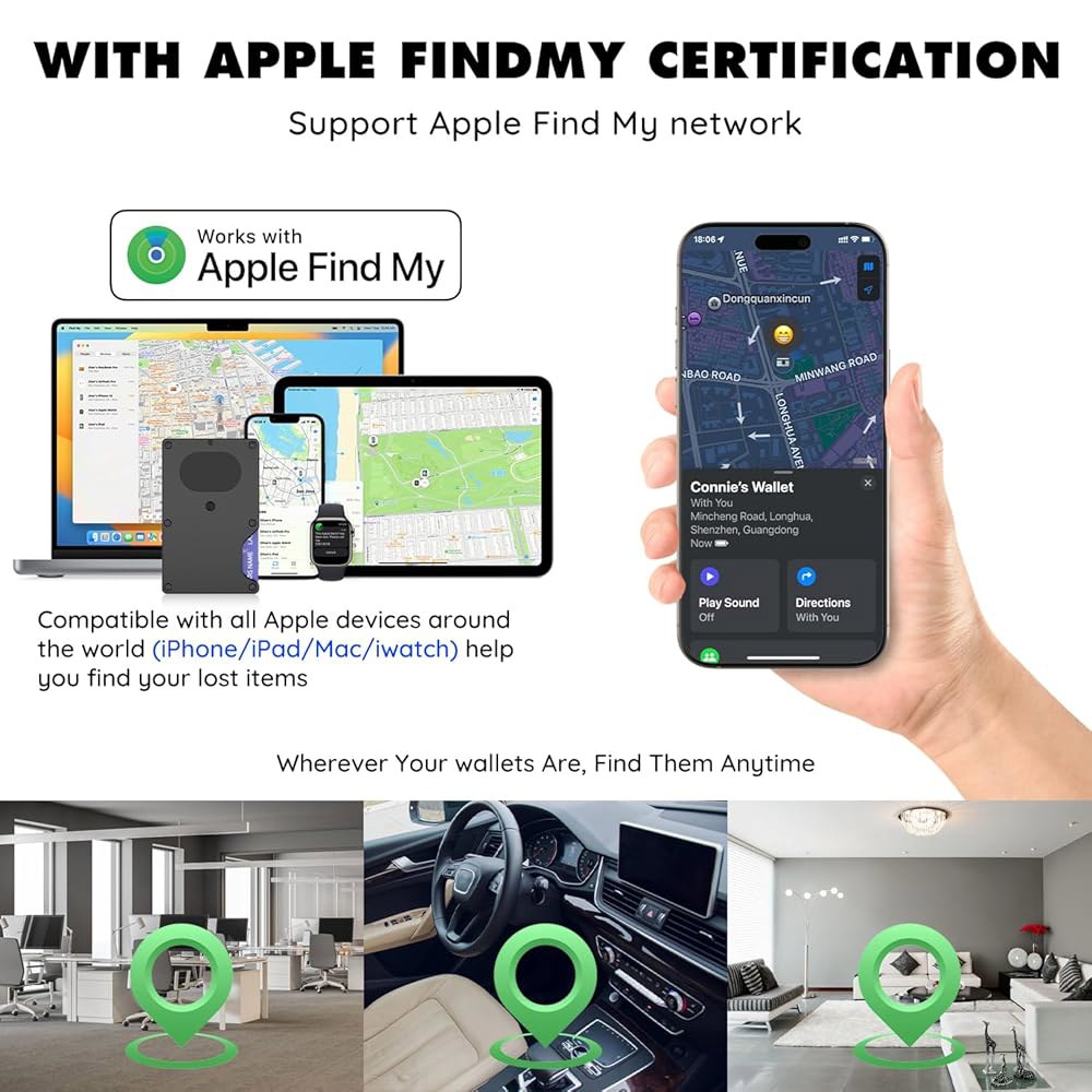 내장 에어월렛 애플 파인드 마이 iOS 전용 스마트 미니멀리스트 프론트 포켓 지갑 RFID 차단 카드 홀더 블랙 카본 파이버 Black : 3C company