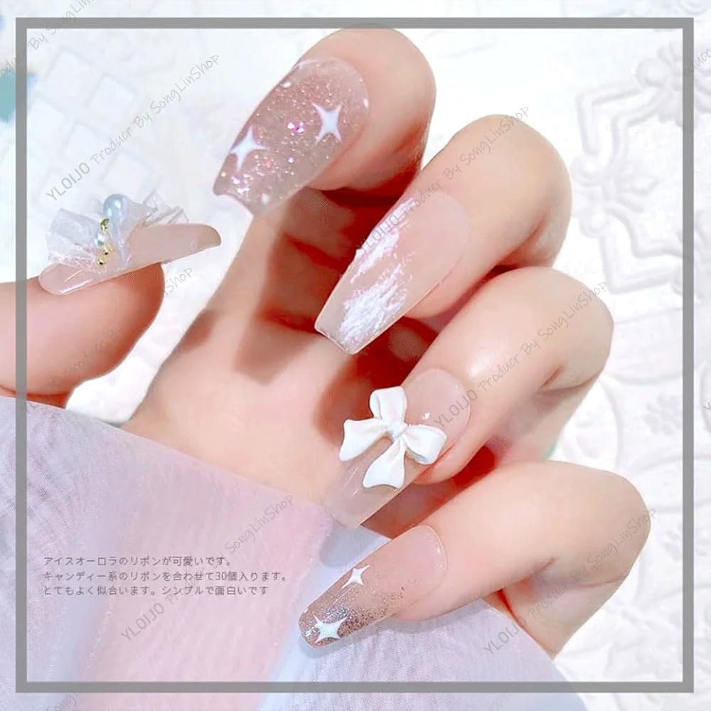 여성 소녀를 위한 화이트 보우 네일 참, DIY 아트 액세서리를 100Pcs 3D 장식 보우노트 Black : 캠프셋 모든 스토어