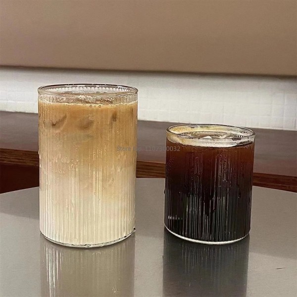 4스타일 내열성 리브 커피 워터 컵 맥주 와인 텀블러 세트 선물을 마시는 수직 줄무늬 차 머그잔 : 마루몰17