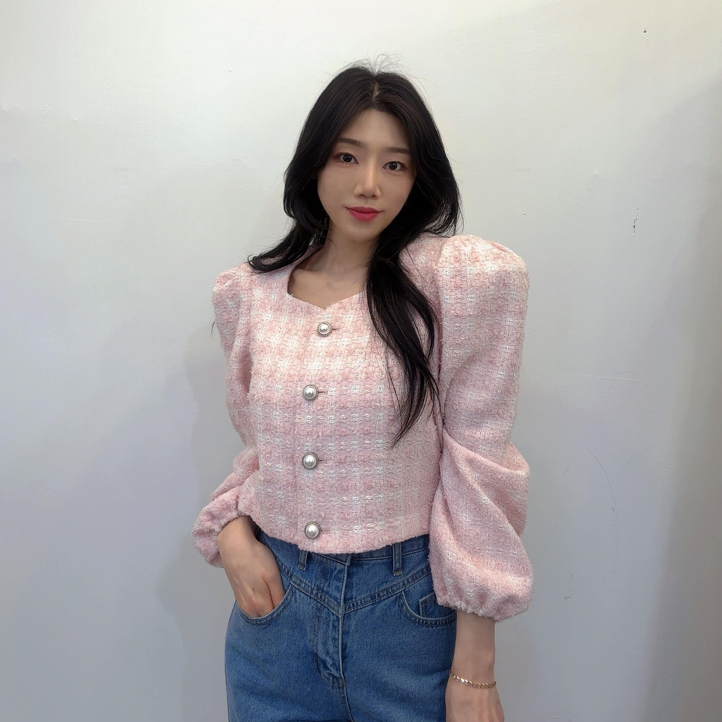 미스도 체크 베이직 크롭 봄가을 트위드 자켓 : 미스도