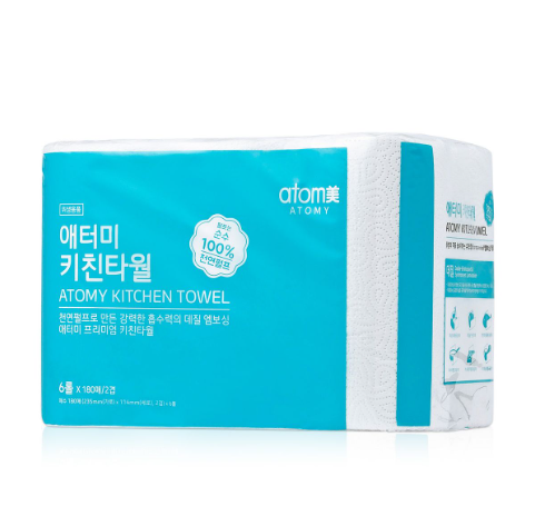 애터미 프리미엄 키친타올 키친타월 2겹 무형광 100% 천연펄프 180매 x 6개 : 모든게다있는 스토어