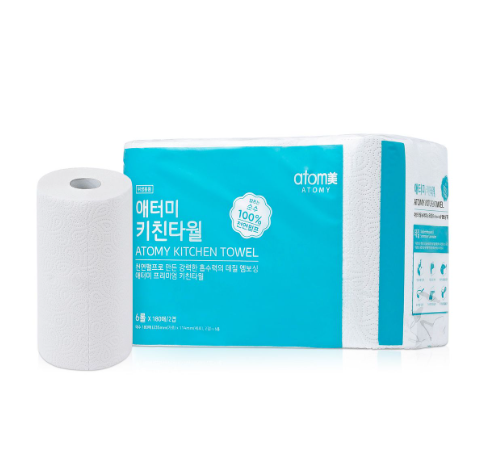 애터미 프리미엄 키친타올 키친타월 2겹 무형광 100% 천연펄프 180매 x 6개 : 모든게다있는 스토어